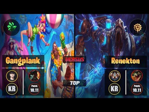 Roach GANGPLANK (Top) [Grasp of the Undying] VS RENEKTON - Challenger KR Patch 10.11