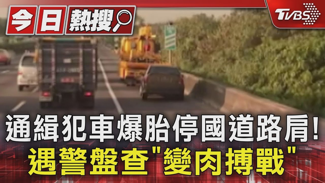 通緝犯車爆胎停國道路肩! 遇警盤查「變肉搏戰」