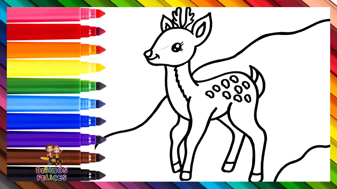 Cómo Dibujar Un Ciervo 🦌 Dibuja y Colorea Un Lindo Ciervo 🦌🌳🌲🌈 Dibujos Para Niños