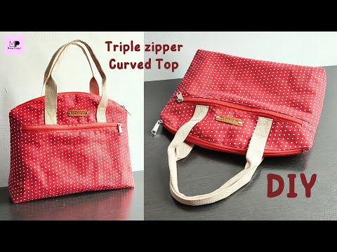 DIY Tote Bag Tutorial | Curved Top Tote Bag Tutorial | Triple Zipper Tote Bag