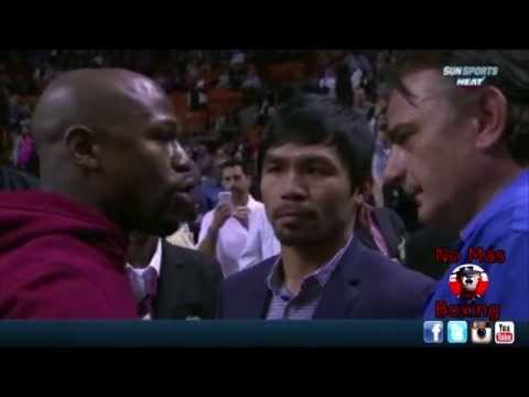 Floyd Mayweather & Manny Pacquiao talking at the HEAT game 1/27/2015