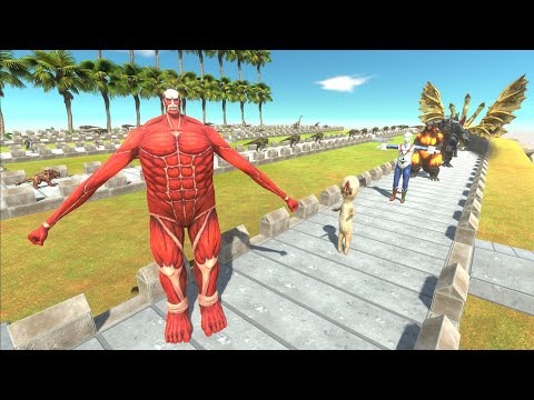 COLOSSAL TITAN VS GHIDORAH & ALL GODZILLA DEATH RUN - Animal Revolt Battle Simulator