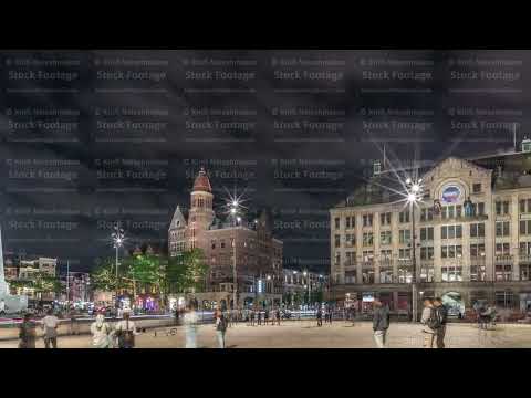 The Dam square in Amsterdam night timelapse hyperlapse, The Netherlands.