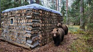 Man Builds HIDDEN LOG CABIN to Survive Wild Animals | by @RuslaninTheWoods