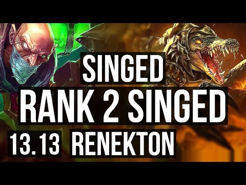 SINGED vs RENEKTON (TOP) | Rank 2 Singed, 5/0/2, 1100+ games, 1.1M mastery | KR Grandmaster | 13.13