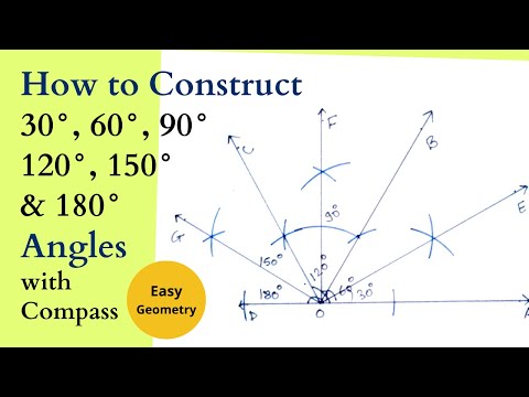 How to construct angles of 30°, 60°, 90°, 120°, 150°, & 180° with Compass | Geometry