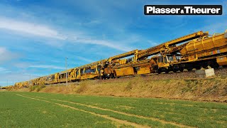 So viel Gelb ist selten auf der Bahnstrecke PM 1000 URM + RU 800 S | Plasser & T
