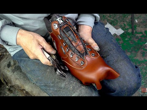 The Oldest handmade shoes factory. leather hiking boots manufacturing process