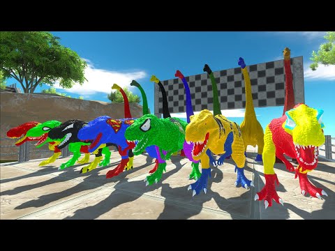 Speed Race Dinosaurs Superheroes 7 T-rex VS 7 Brachiosaurus ARBS - Animal Revolt Battle Simulator