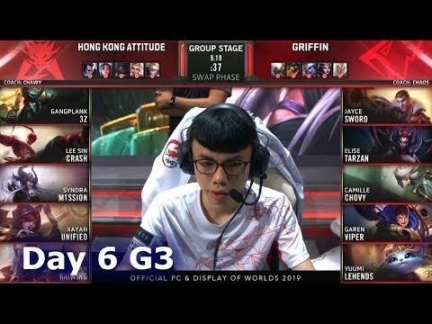 HKA vs GRF | Day 6 S9 LoL Worlds 2019 Group Stage | HK Attitude vs Griffin