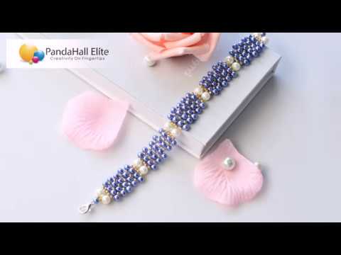 Beebeecraft Design  blue pearl beads bracelet with golden beads mixed
