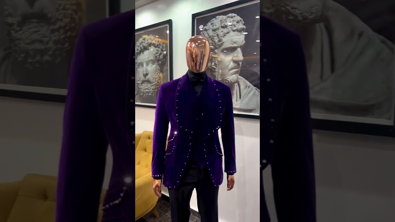 An eggplant purple velvet shawl lapel tuxedo suit  #subscribe #viral #suit #youtube