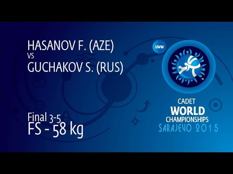 BRONZE FS - 58 kg: F. HASANOV (AZE) df. S. GUCHAKOV (RUS), 7-4