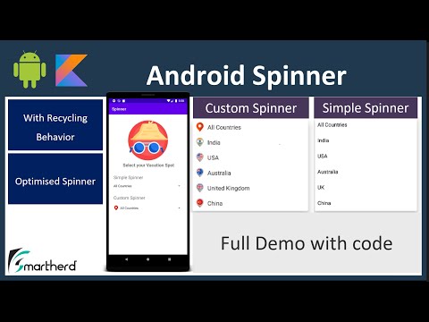 Android Custom Spinner with Recycling Behavior and Optimization Full Demo with Kotlin code