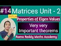 M1JNTUH R18 Important Properties Of Eigen Values Theorems Eigen Values Rama Reddy Maths Academy