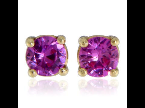 Cercei Aur Galben 14 k Stud Safire Roz Naturale - Eleganta Delicata