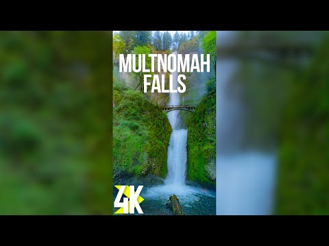 Fascinating Multnomah Falls in Oregon - 4K Waterfall for Vertical Screens with Nature Sounds