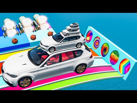 Big & Small Reverse Cars vs Portal Trap with Slide Colors – Cars vs Trains vs Police – BeamNG Drive