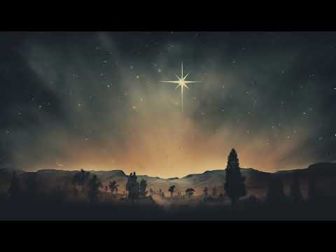 Christmas Manger Of Jesus Birth Bright Light Stars Distant Mountainside Village Christmas Background