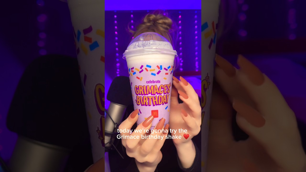 Trying the Grimace Shake ASMR 🧋😘 #shorts #shortsviral #shortsvideo #shortsfeed #asmr #grimace