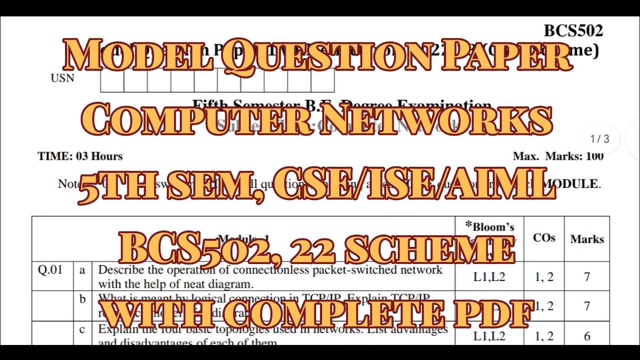 Computer Networks, model question paper, 22 scheam, 5th sem, CSE/ISE/AIML, BCS502, with pdf