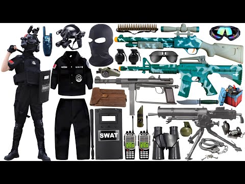 Special police weapon toy set unboxing, M416 assault rifle, RPG rocket launcher, revolver, bomb