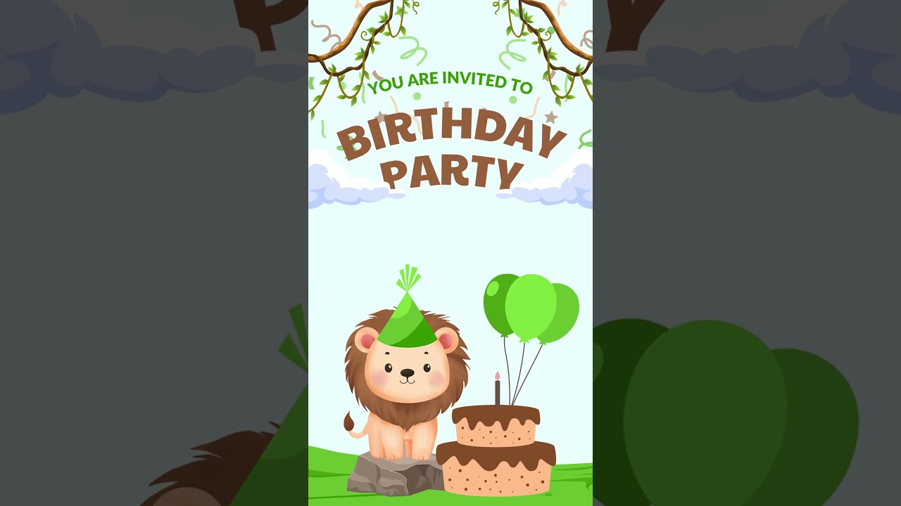 Green Brown Cute Illustration Birthday Invitation | Jungle theme invitation video template free