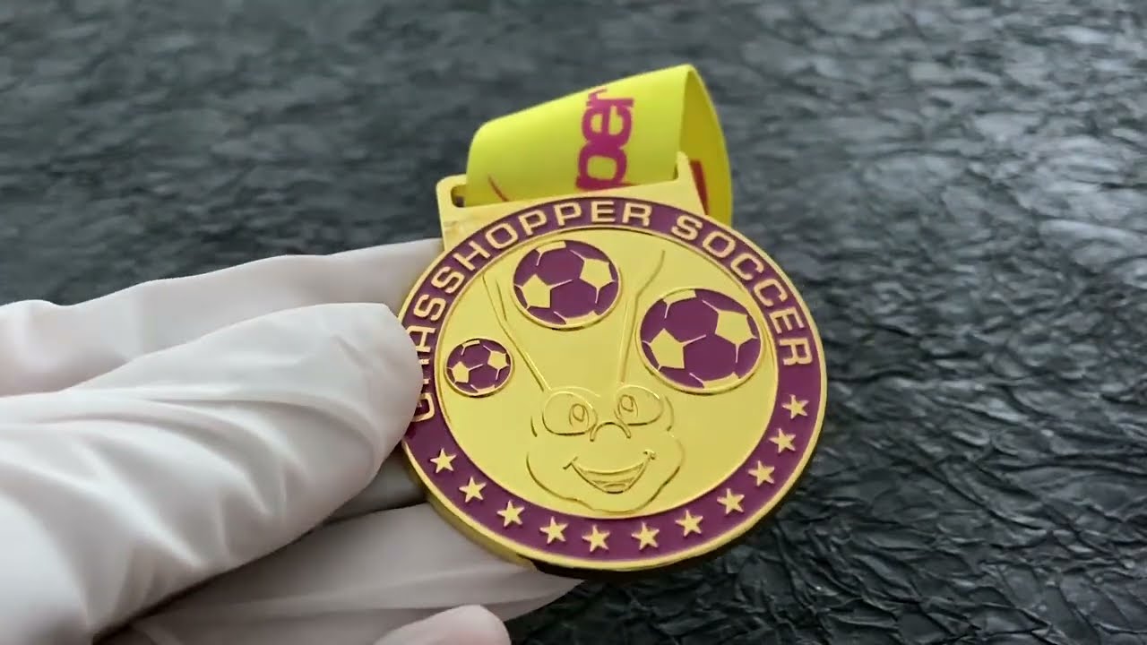 1184 - Frog Element Shiny Gold Enamel Football Medal