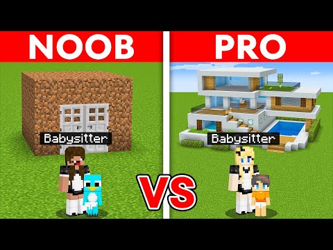 NOOB vs PRO: STRICT BABYSITTER HOUSE Build Challenge in Minecraft