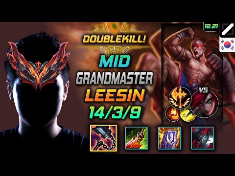 GrandMaster Mid Lee Sin Build Goredrinker Conqueror - Lee Sin Mid vs Katarina - LOL KR 12.21