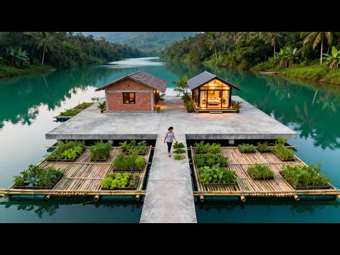 Girl leaves the bustling civilization, Build a luxurious VILLA in the middle of the lake in 169 days