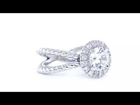 Diamond Halo Engagement Ring Setting Crossover Rope Twist, 0.22CT Total Sides in 14k Gold EWK2143W1