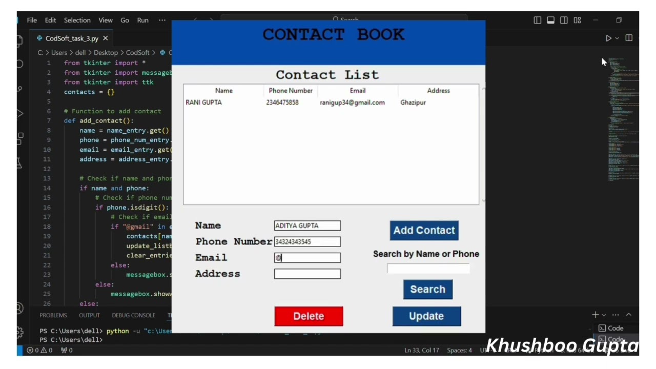 Contact Book by using tkinter in Python | GUI |   Python Language #coding#tkinter @Write_Coding_