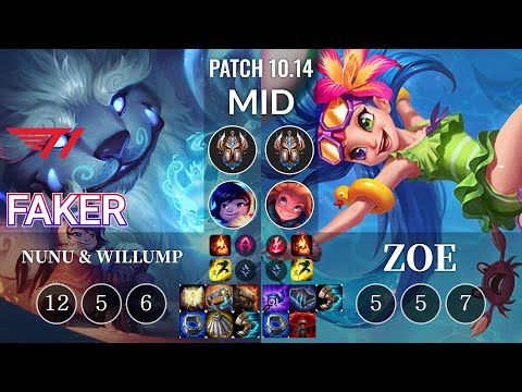 T1 Faker Nunu & Willump vs Zoe Mid - KR Patch 10.14