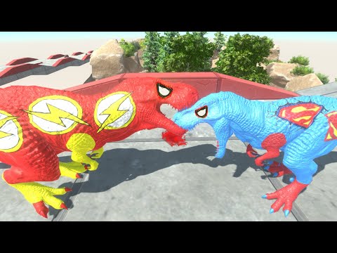 FLASH T-REX DEATH FALL vs SUPERMAN T-REX | Animal Revolt Battle Simulator