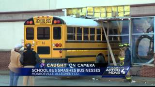 Stolen school bus crashes into Monroeville store, impact damages neighboring store