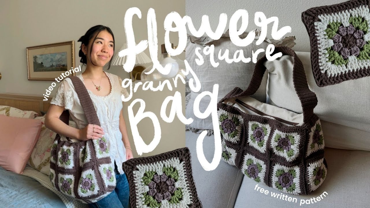 crochet flower granny square bag tutorial + free written pattern!
