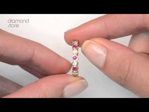 HG35 322TXUA - Emily 18K Gold Ruby 0.70ct and G/VS 0.50CT Diamond Eternity Ring
