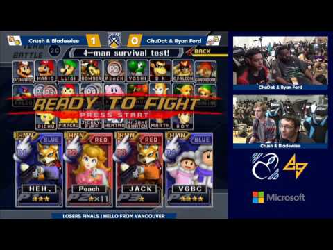 BOBC2 | Crush & Bladewise (Red) vs. ChuDat & Ryan Ford (Blue) | SSBM Losers Finals