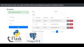 Python Flask Student Create, read, update and delete (CRUD) using PostgreSQL psycopg2 and dataTables