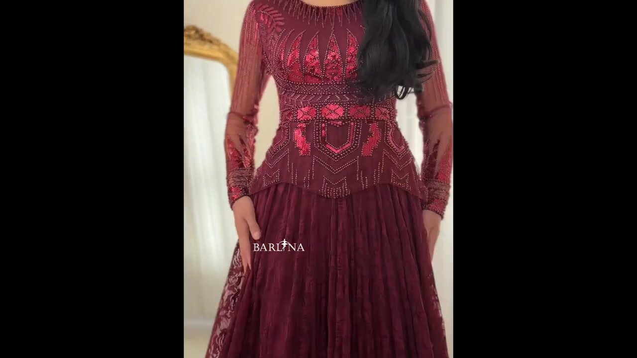 فستان سهرة دانتيل بتطريز بالصدرية - بنفسجي داكن - XL