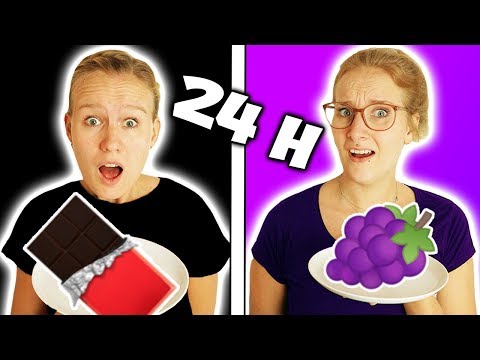 24 Stunden NUR EINE FARBE ESSEN Challenge -Kathi VS Nina -Wer hält 1 Tag ekliges Essen länger durch?