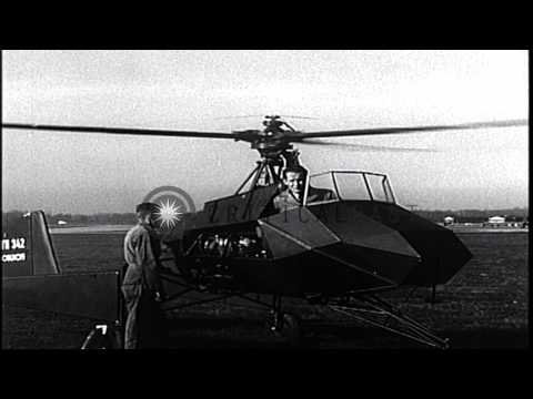 German scientist,  Doctor Friedrich Doblhoff, sits in his jet propelled helicopte...HD Stock Footage