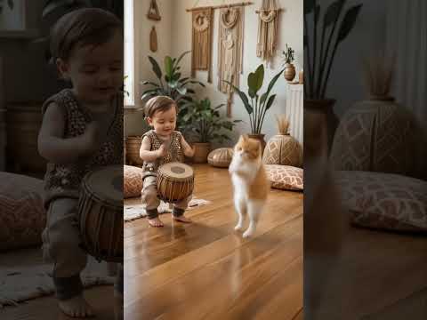 cute baby with cat dance | funny baby | 😺shorts | Cutest Baby Cartoon Video | #cutebaby #catvideos