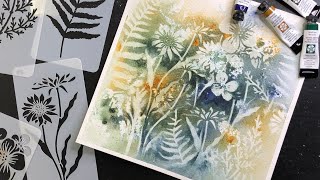 Reverse Stenciling WATERCOLOR floral - easy & relaxing painting process - 403
