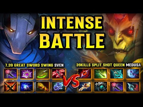 INTENSE LATE GAME BATTLE | 7.39 GREAT SWORD SWING SVEN VS. 39KILLS SPLIT SHOT QUEEN MEDUSA DOTA 2