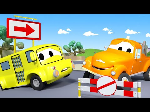 Tegljač Tom u Auto Gradu 🚗  Autobus Lily je zapela na neravnoj cesti - Crtani sa kamionima za djecu
