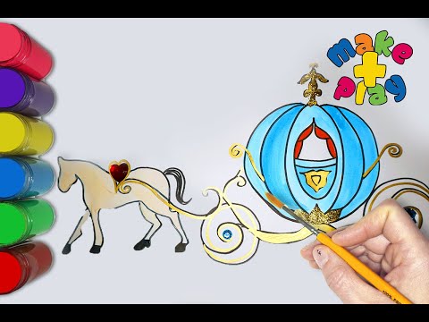 Glitter Disney Cinderella Carriage coloring and drawing Learn Colors for kids | Make and Play