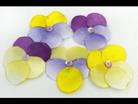 How to make fabric pansy flower jak zrobić bratek z materiału kwiat анютины глазки DIY tutorial