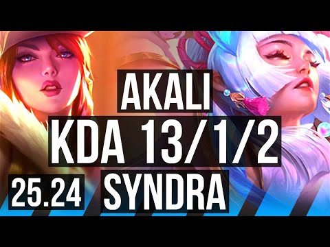 AKALI vs SYNDRA (MID) | Good KDA: 13/1/2 | KR Challenger | 25.24